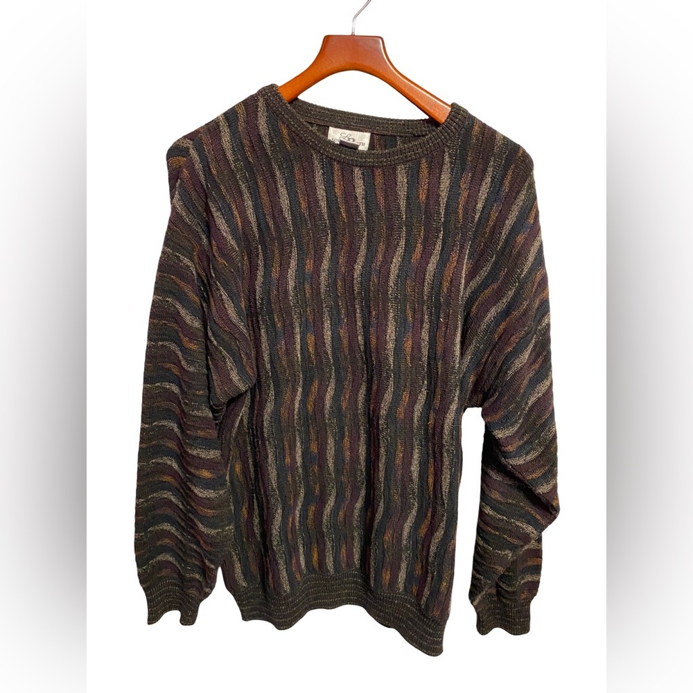 VTG Louis Roth 3D Texture Wavy Knit Coogie Style Mens Crewneck Sweater - M